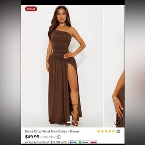Fashion Nova Brown One-Shoulder Maxi Dress